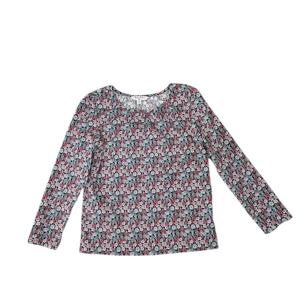 Brooks Brothers Floral Cactus Print Blue & Pink Girls Long Sleeve Shirt Sz 12